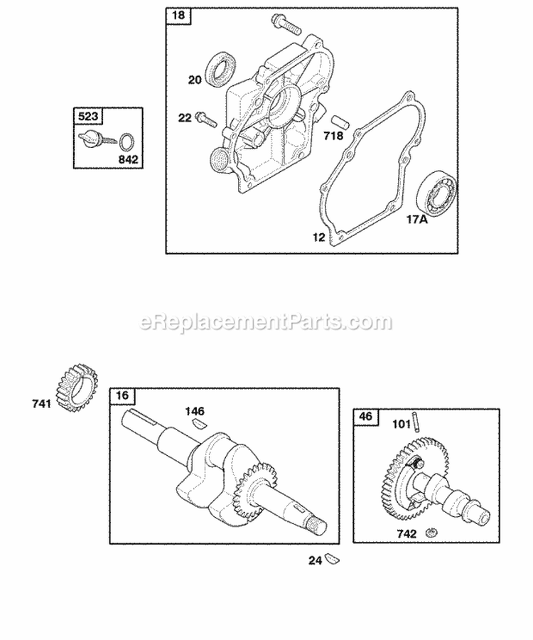 Camshaft Crankcase Cover Crankshaft Diagram and Parts List for 050032-0115-B1  Briggs and Stratton Engine